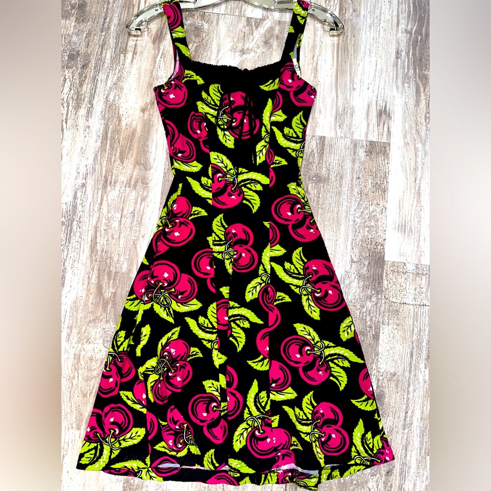 Betsey Johnson VINTAGE RARE cherry cotton lycra stretch tank dress women’s P🍒